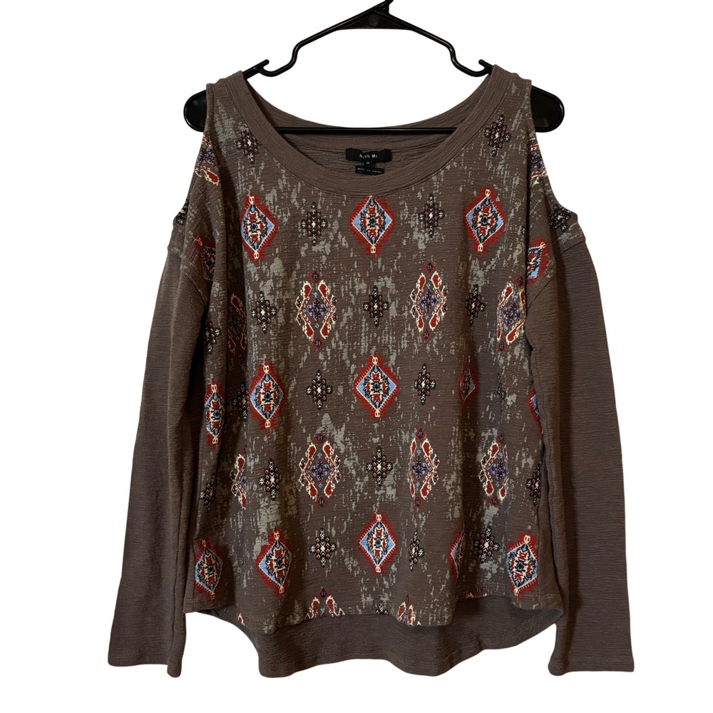 Miss Me Women's Boho Sweater Sz M Cold Shoulder Top - Picture 1 of 4